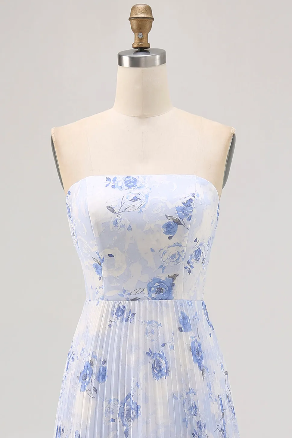 Azul Linha-A Direto Flores Chiffon Longos Vestido Para Casamento Convidada