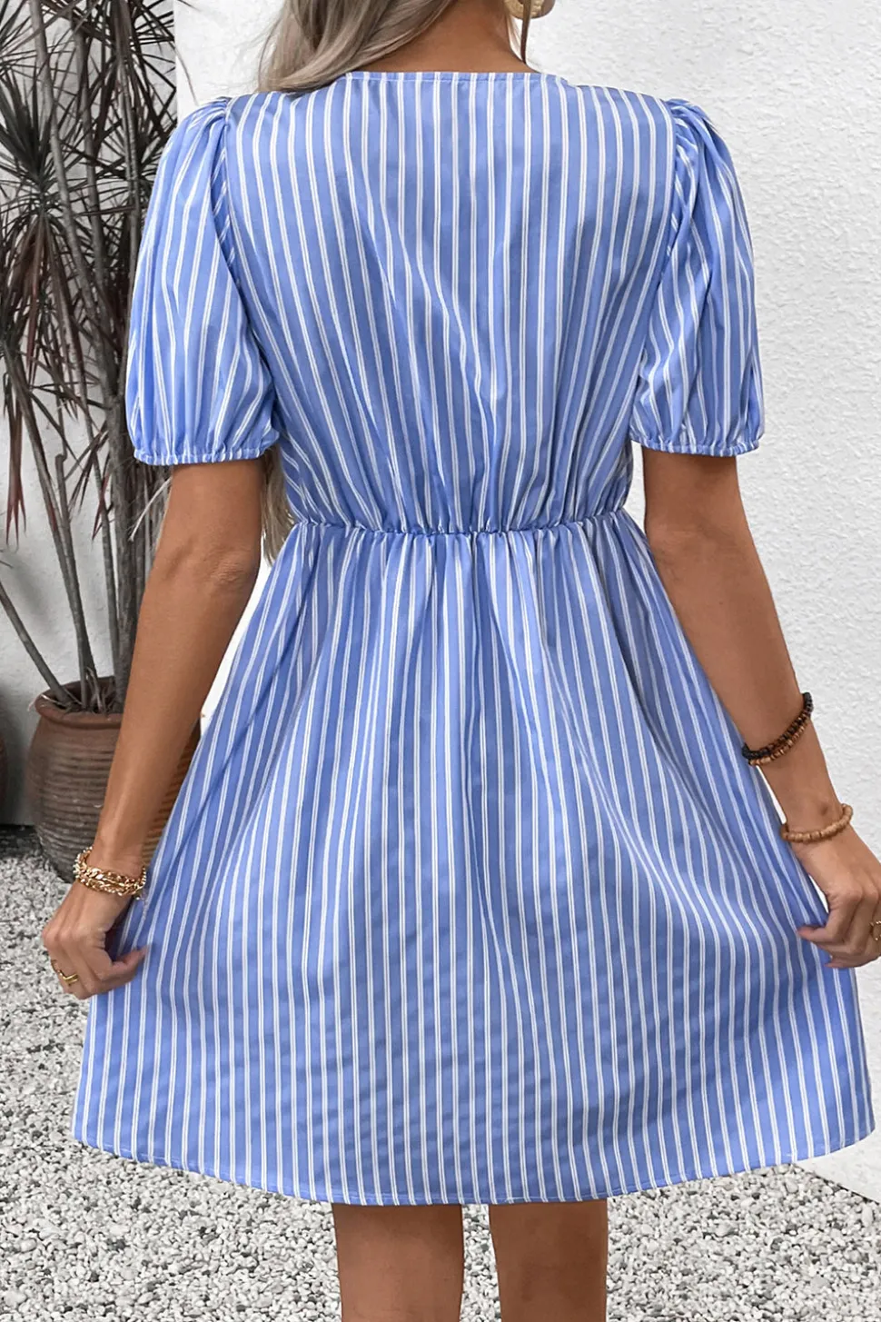 Azul Linha-A Pescoço Redondo Mangas Curtas Curto/Mini Vestido Verão
