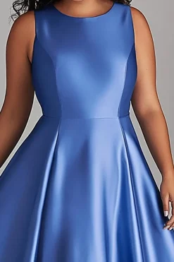 Azul Linha-A Tamanhos Grandes Pescoço Redondo Midi Vestido Mae Noiva