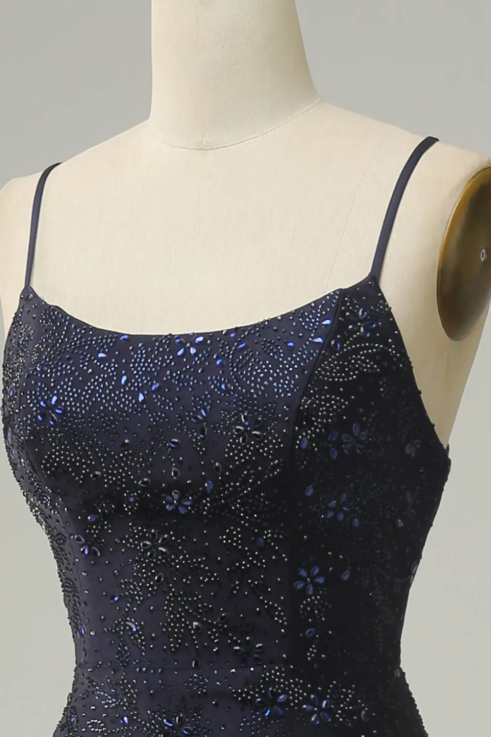 Azul Marinha Cintas de Espaguete Vestido de Festa