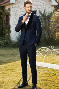 Azul Marinha Fato de Casamento