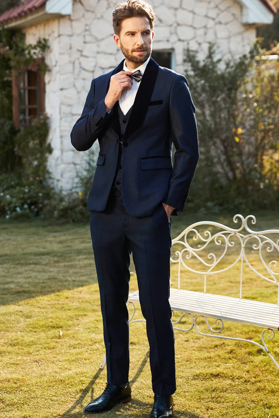 Azul Marinha Fato de Casamento