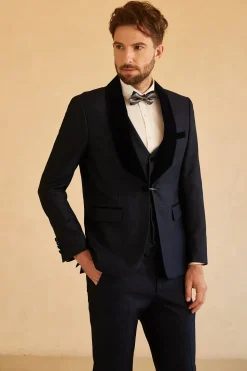 Azul Marinha Fato de Casamento