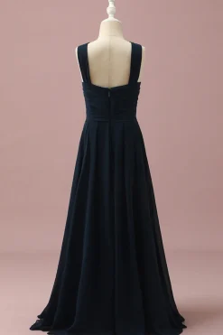 Azul Marinha Halter A-Line Vestido Dama de Honra Júnior