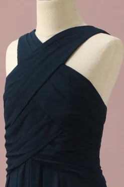 Azul Marinha Halter A-Line Vestido Dama de Honra Júnior