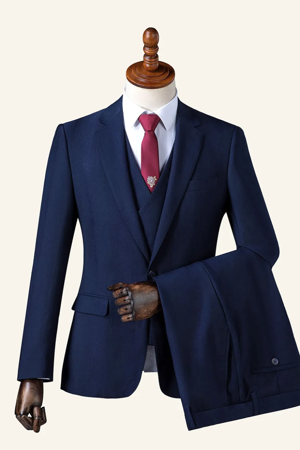 Azul Marinha Lapela Entalhada Terno Masculino