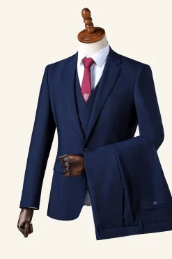 Azul Marinha Lapela Entalhada Terno Masculino