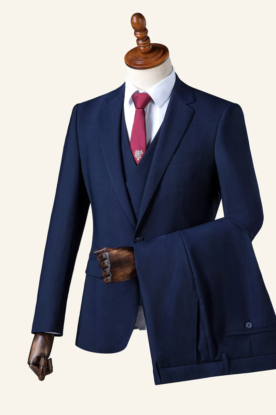 Azul Marinha Lapela Entalhada Terno Masculino