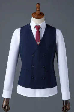 Azul Marinha Lapela Entalhada Terno Masculino