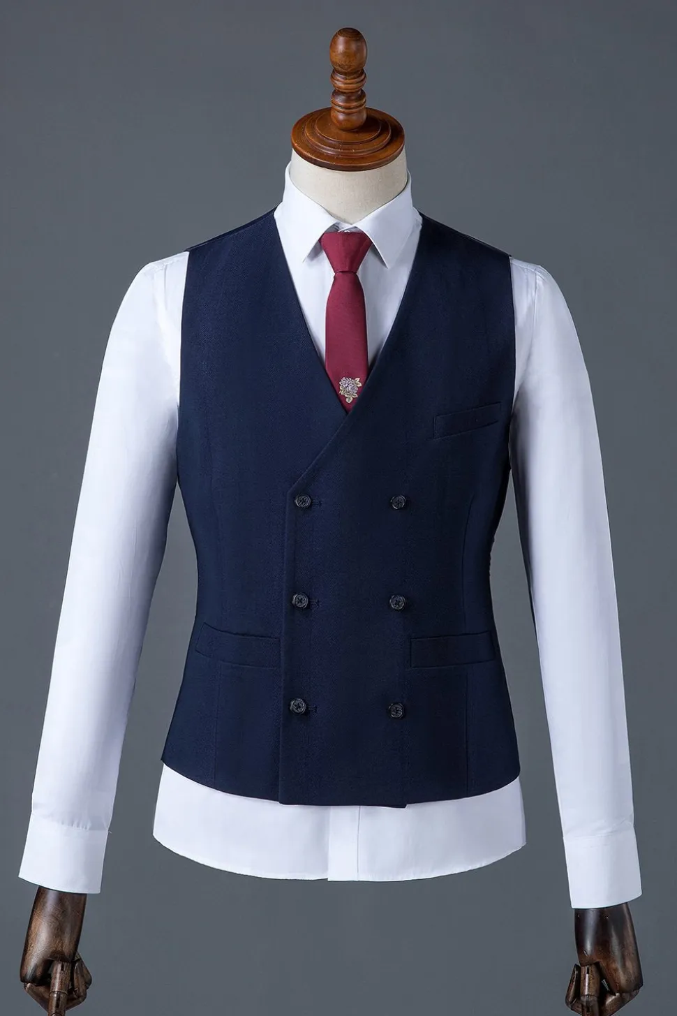 Azul Marinha Lapela Entalhada Terno Masculino
