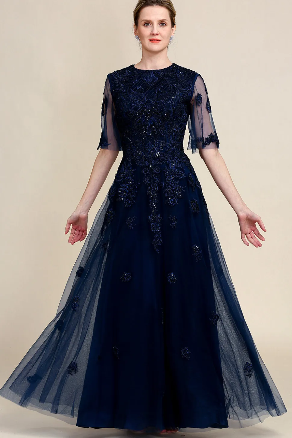 Azul Marinha Vestido Mãe de Noiva