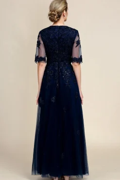 Azul Marinha Vestido Mãe de Noiva