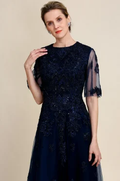 Azul Marinha Vestido Mãe de Noiva