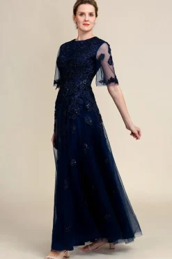 Azul Marinha Vestido Mãe de Noiva