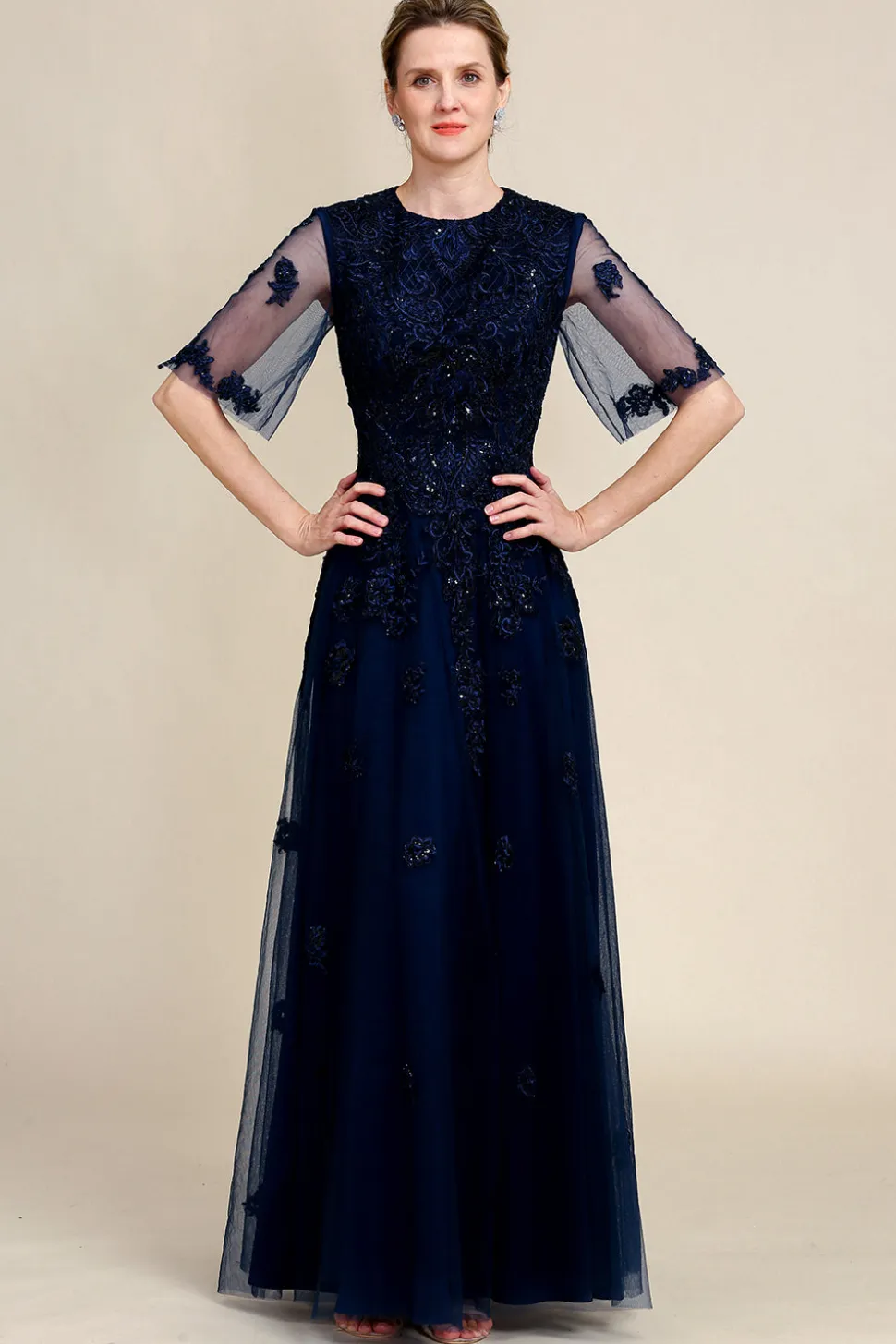 Azul Marinha Vestido Mãe de Noiva
