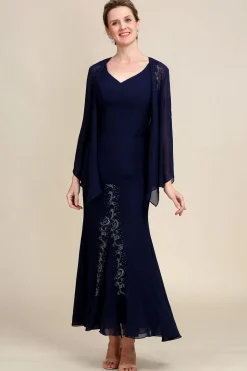 Azul Marinha Vestido Mãe de Noiva
