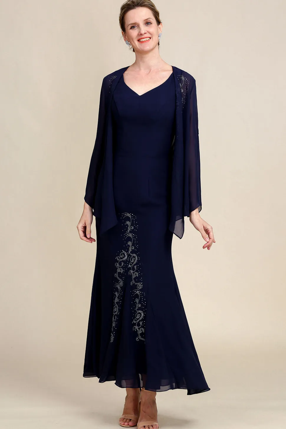 Azul Marinha Vestido Mãe de Noiva