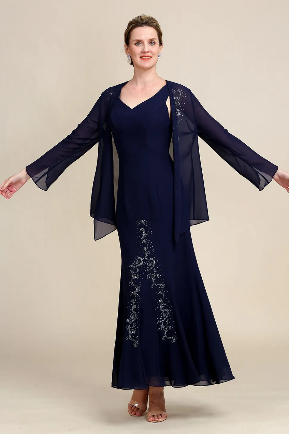 Azul Marinha Vestido Mãe de Noiva