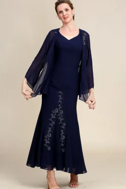 Azul Marinha Vestido Mãe de Noiva