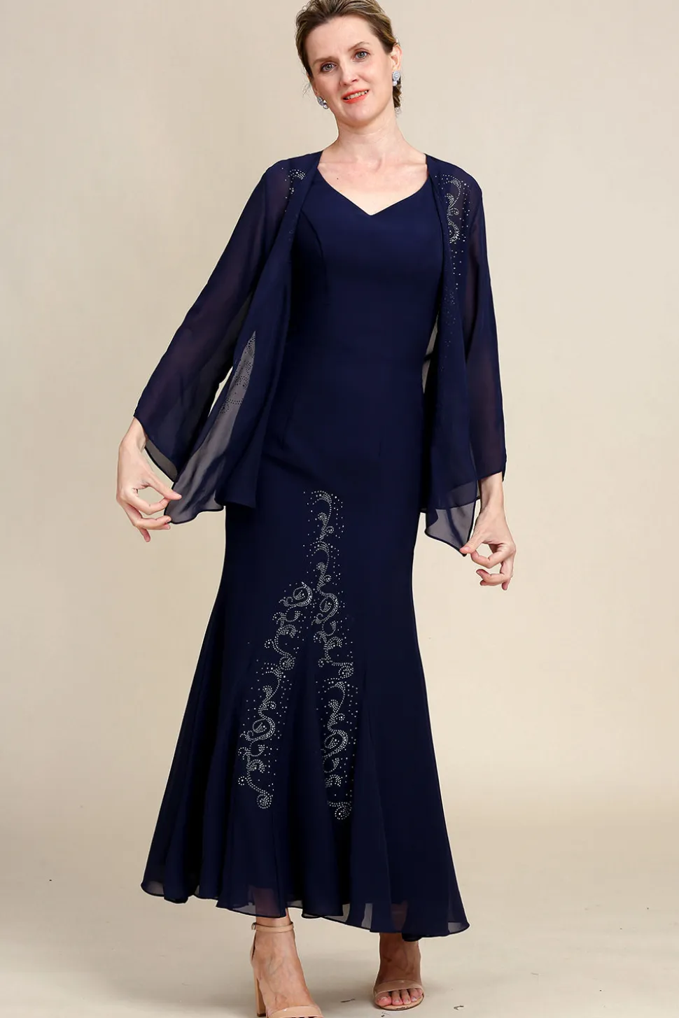 Azul Marinha Vestido Mãe de Noiva