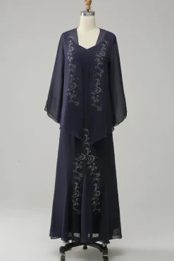 Azul Marinha Vestido Mãe de Noiva