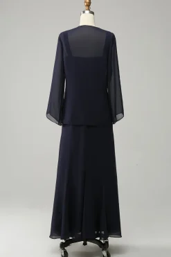 Azul Marinha Vestido Mãe de Noiva