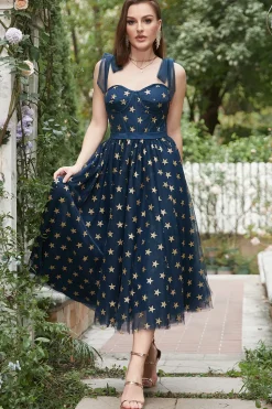 Azul Marinho A-Line Vestido de Baile