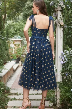 Azul Marinho A-Line Vestido de Baile