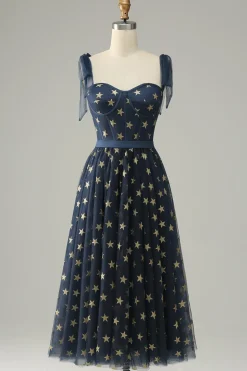 Azul Marinho A-Line Vestido de Baile