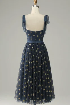 Azul Marinho A-Line Vestido de Baile