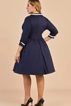 Azul marinho dos retalhos V Neck Casual Vestido Envelope