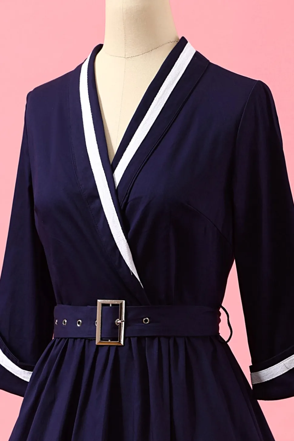 Azul marinho dos retalhos V Neck Casual Vestido Envelope