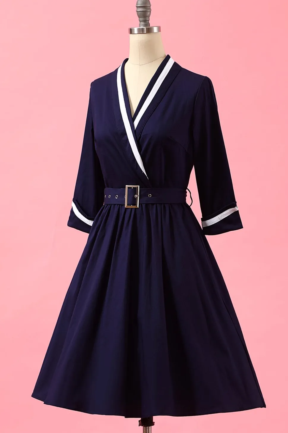 Azul marinho dos retalhos V Neck Casual Vestido Envelope