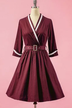 Azul marinho dos retalhos V Neck Casual Vestido Envelope