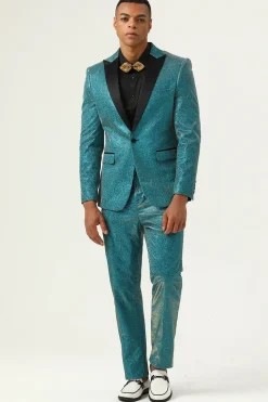 Azul Pavão Lapela de Pico 2 Peças Fatos de Homem
