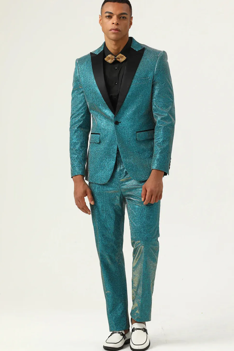 Azul Pavão Lapela de Pico 2 Peças Fatos de Homem