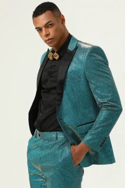 Azul Pavão Lapela de Pico 2 Peças Fatos de Homem