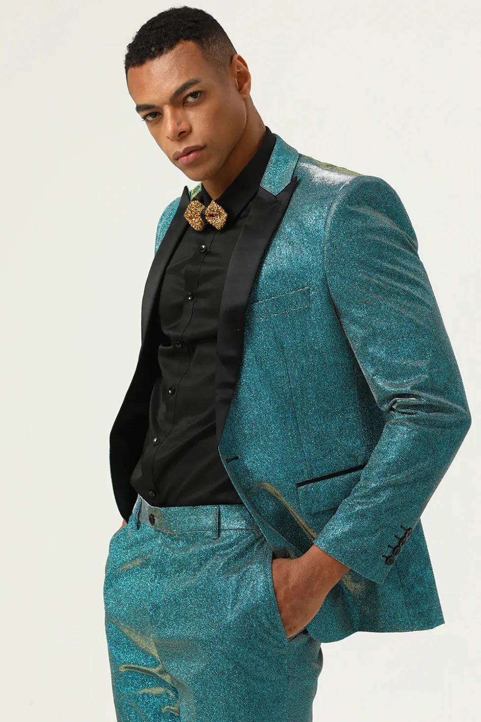 Azul Pavão Lapela de Pico 2 Peças Fatos de Homem