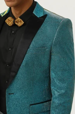 Azul Pavão Lapela de Pico 2 Peças Fatos de Homem