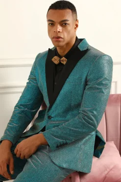 Azul Pavão Lapela de Pico 2 Peças Fatos de Homem