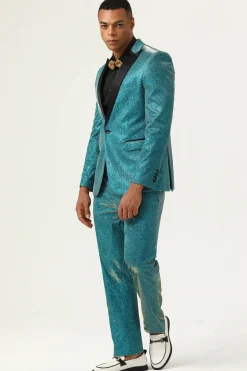 Azul Pavão Lapela de Pico 2 Peças Fatos de Homem
