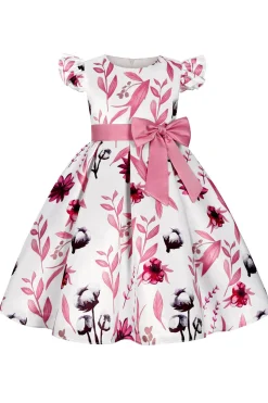 Azul Puff Mangas Vestido de Meninas Com Laço