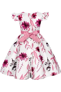 Azul Puff Mangas Vestido de Meninas Com Laço