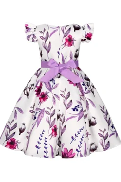Azul Puff Mangas Vestido de Meninas Com Laço