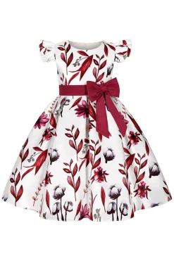 Azul Puff Mangas Vestido de Meninas Com Laço