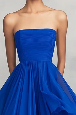 Azul Real Babados Linha-A Chiffon Sem Alças Longo Vestidos Cerimónia