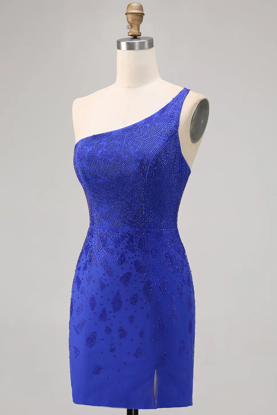 Azul Real Bodycon Um Ombro Mini Vestido Cocktail