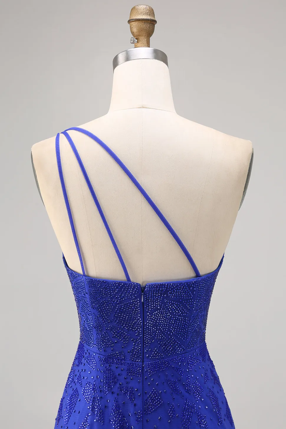Azul Real Bodycon Um Ombro Mini Vestido Cocktail