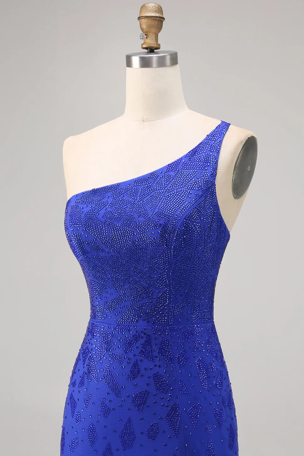Azul Real Bodycon Um Ombro Mini Vestido Cocktail