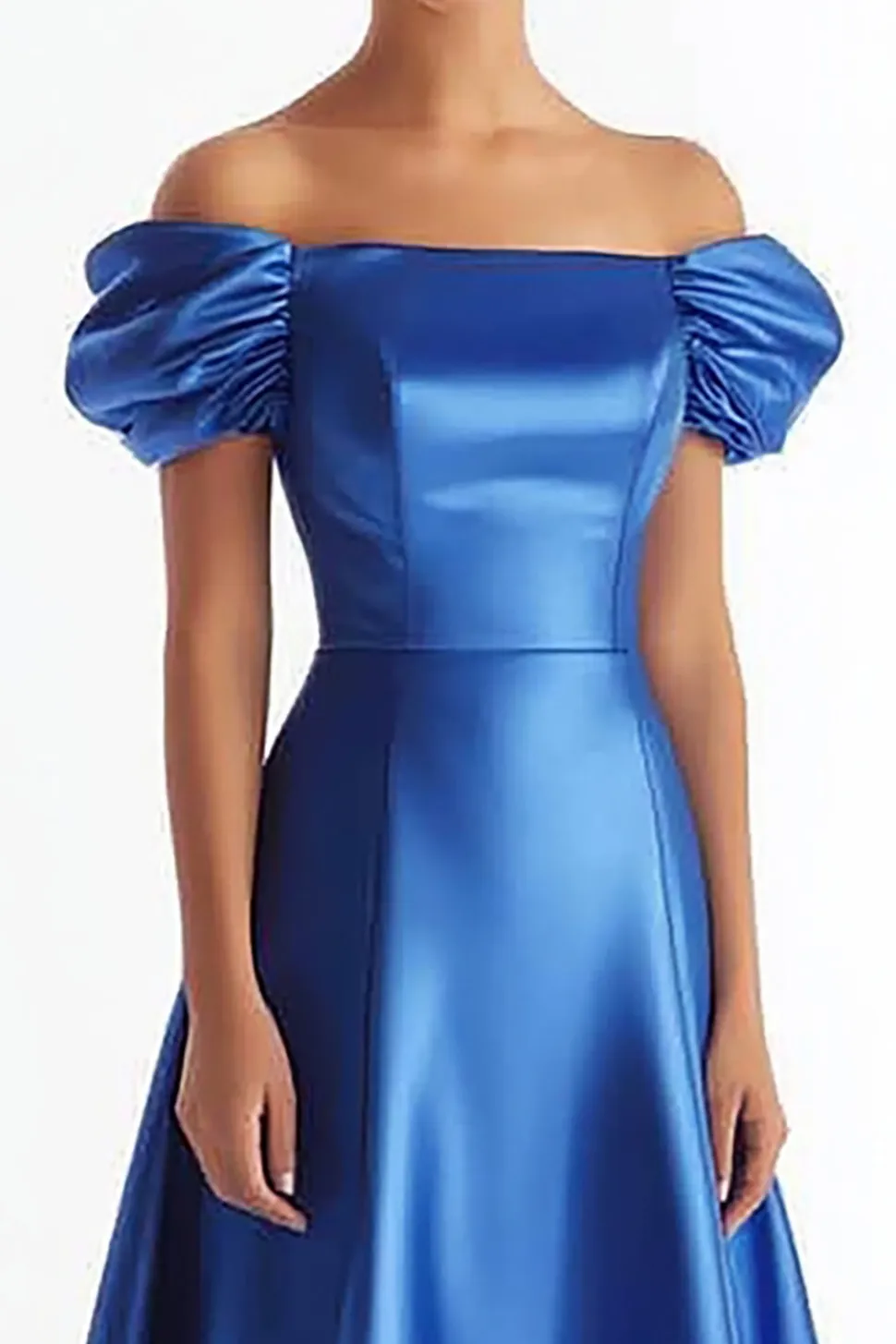 Azul Real Cetim Sem Ombros Longos Vestido Cerimónia